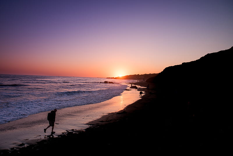 Sunset, beach, newport, calm, quiet curve, seascap, HD wallpaper
