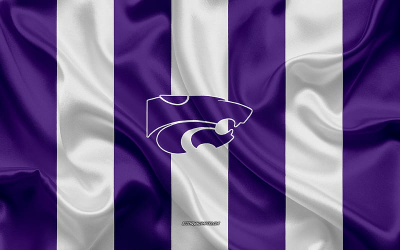 Kansas State Wildcats, American football team, emblem, silk flag, purple-white silk texture, FBS, NCAA, Kansas State Wildcats logo, Manhattan, Kansas, USA, American football, Kansas State University, HD wallpaper
