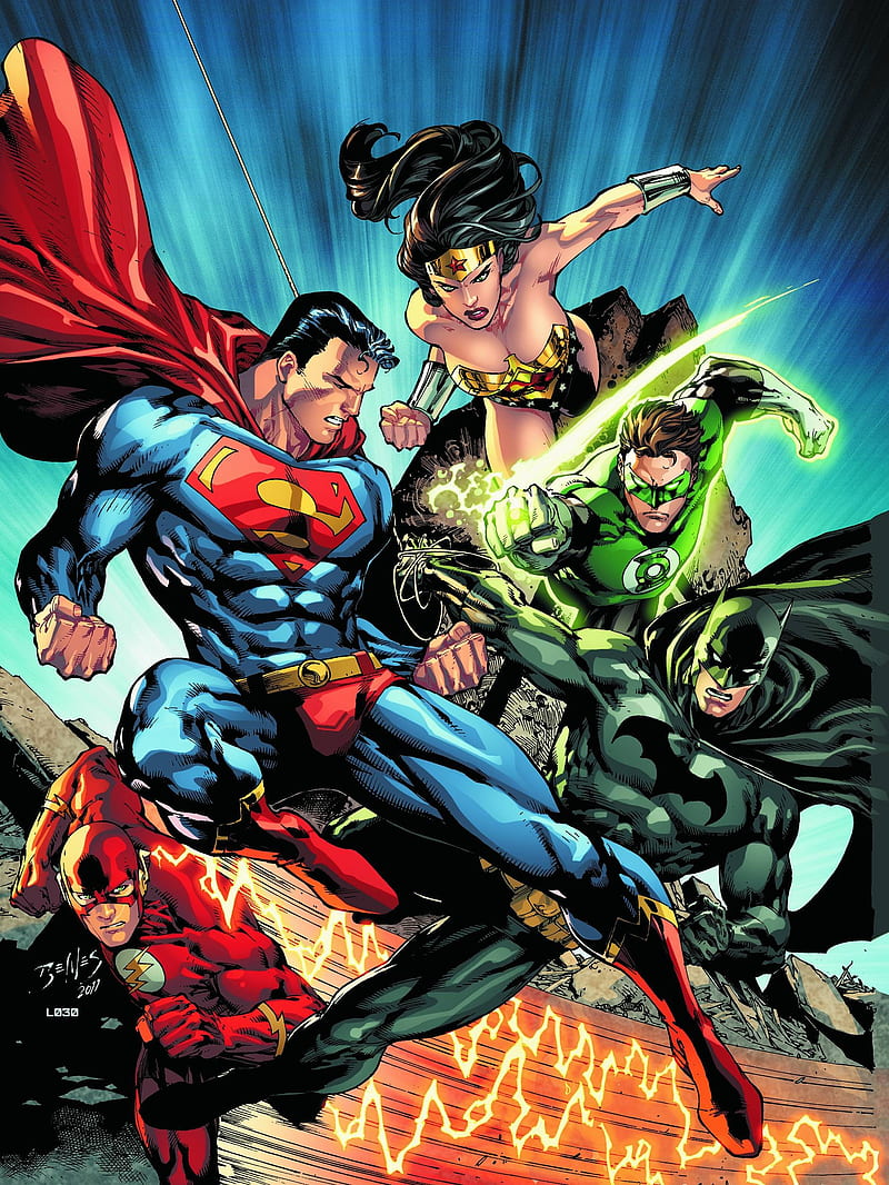 Justice League Paper, batman, comics, dc, flash, justice league, luigyh, superman, HD phone wallpaper