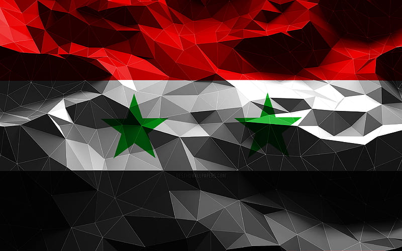Syrian flag, low poly art, Asian countries, national symbols, Flag of Syria, 3D flags, Syria flag, Syria, Asia, Syria 3D flag, HD wallpaper