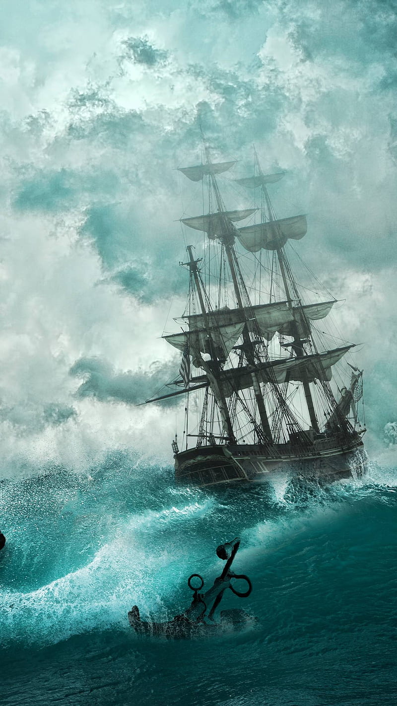 ship waves, pirate, ocean, pirates, boat, sailing, fishing, HD phone wallpaper