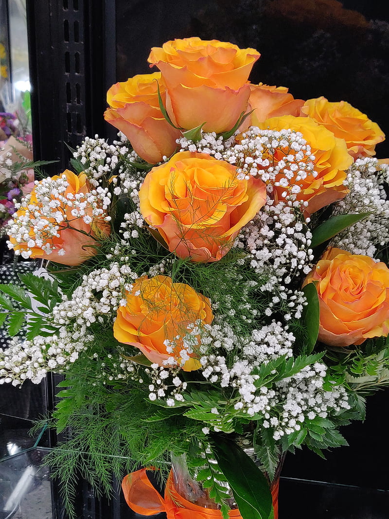 Orange Roses , arrangement, flower, rose, HD phone wallpaper