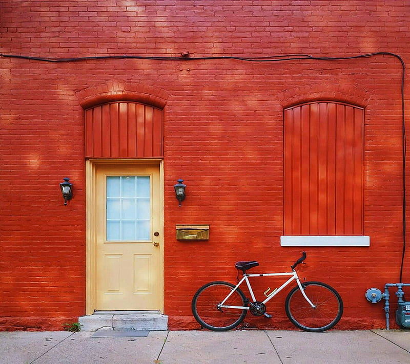 Red house, door, walls, HD wallpaper