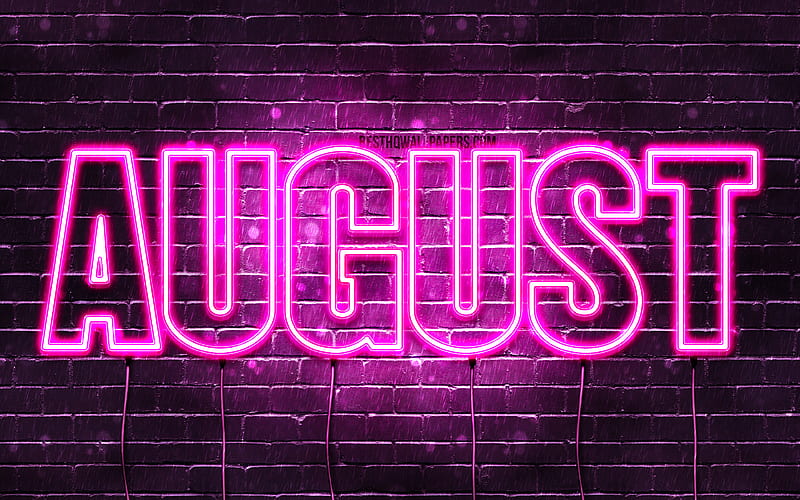 August with names, female names, August name, purple neon lights, Happy Birtay August, with August name, HD wallpaper
