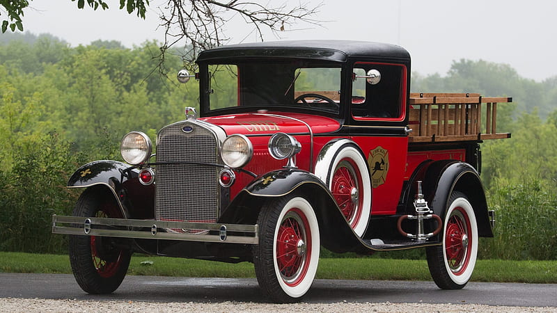 1930 Ford Model A Fire Truck, Classic, Black, Red, Whitewalls, HD wallpaper