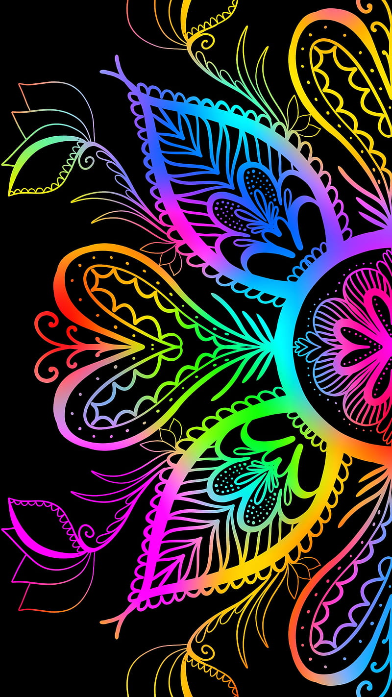 mandala 02, abstract mandala, black, colors, flowers, ornament, HD phone wallpaper