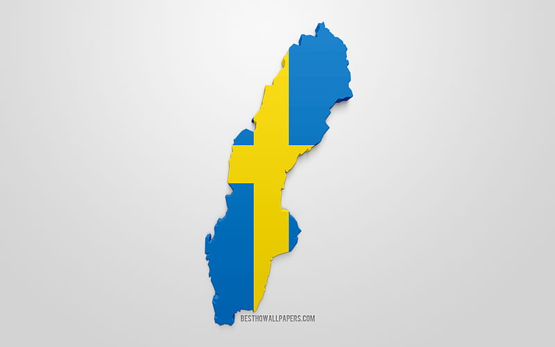 3d flag of Sweden, silhouette of the flag of Sweden, 3d art, Swedish flag, Europe, Sweden, geography, Sweden 3d silhouette, HD wallpaper
