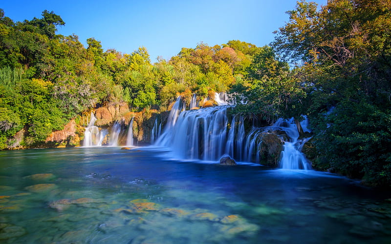 Krka River, waterfalls, cascades, river, morning, Croatia, Krka National Park •, HD wallpaper
