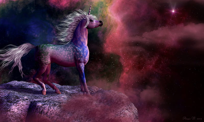 Stargazer, fantasy, cg, space, unicorn, horse, HD wallpaper
