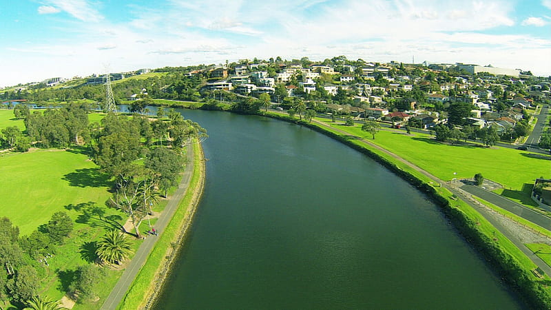 River Aerial View, Australia, Cityscapes, Green, Australia, Rivers, Nature, HD wallpaper