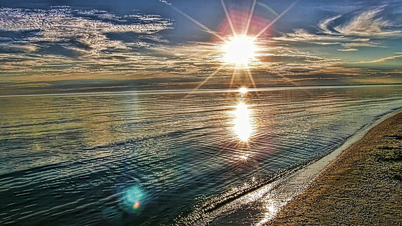 Sunset in Picton, Sandbanks, beach, Sunset, Serenity, HD wallpaper