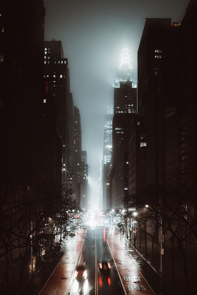 Street City Night Fog Aerial View Hd Phone Wallpaper Peakpx