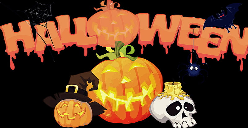 Happy Halloween Background, cat, halloween, pumpkins, skeleton, orange, black, HD wallpaper