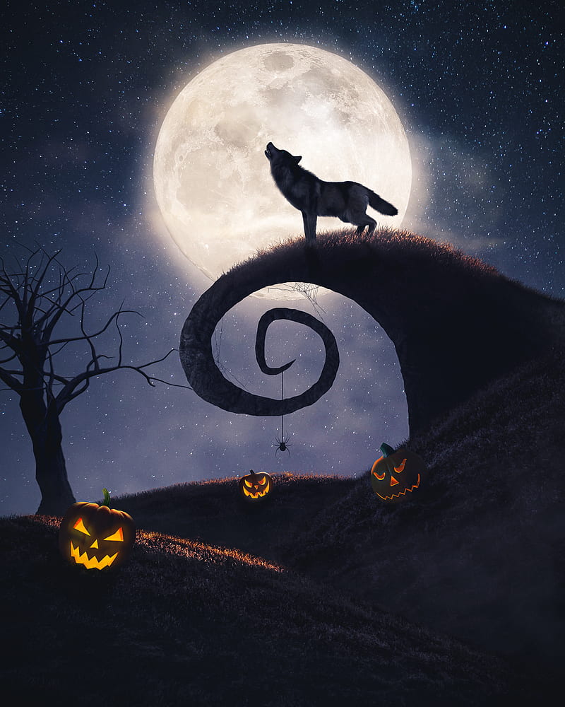 Halloween, hq, moon, movie, symbols, witches, wolf, HD phone wallpaper