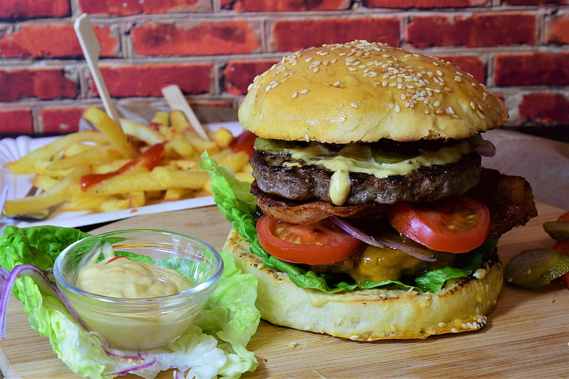 hamburger, fast food, french fries, Food, HD wallpaper