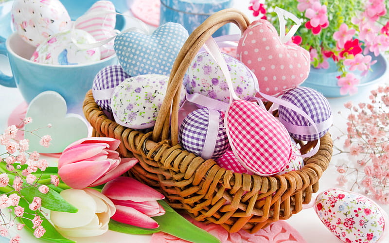 Easter basket, Happy Easter, easter eggs, easter decoration, Easter, HD wallpaper