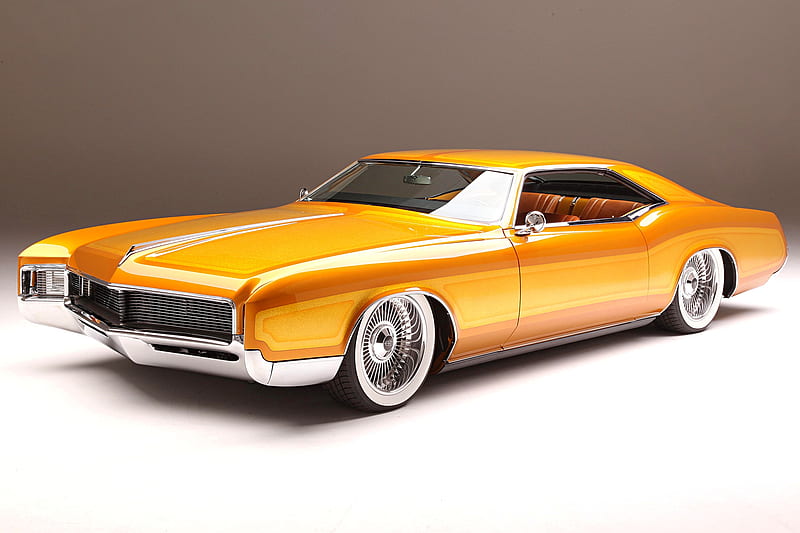 1966-Buick-Riviera-Custom, Classic, Whitewalls, GM, Orange, HD wallpaper