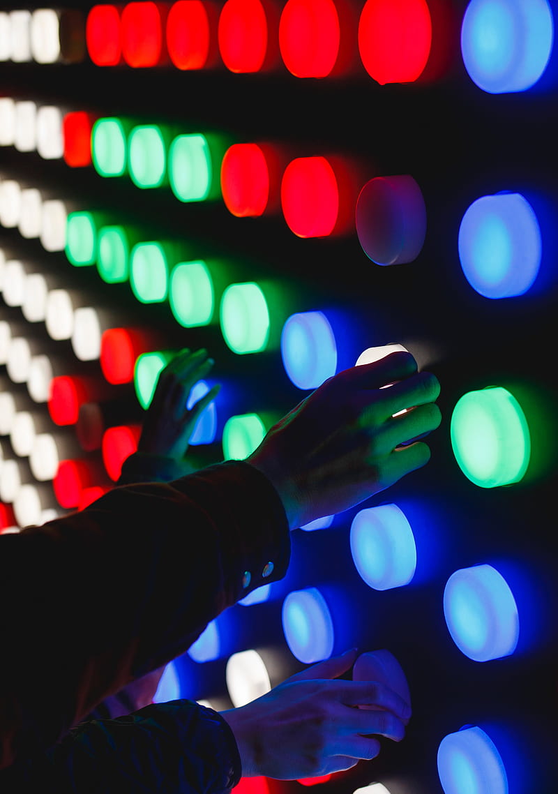 light, neon, buttons, hands, wall, HD phone wallpaper