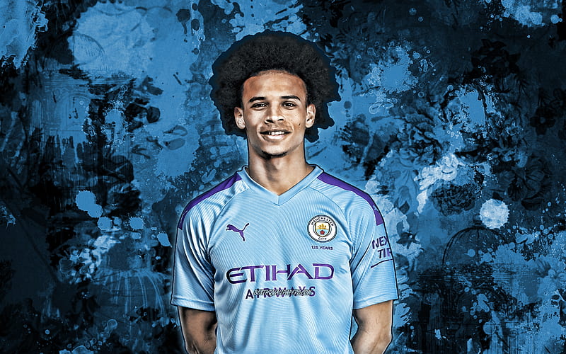 Download wallpapers Leroy Sane, 4k, art, Manchester City FC, German  football player, splashes of paint, grunge art, creative art, Premier  League, England, footb…