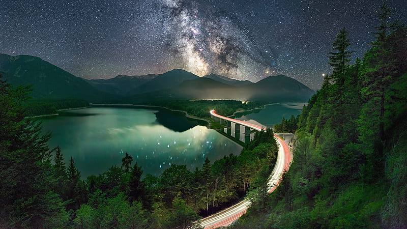 Milky Way Road Long Exposure , milky-way, long-exposure, nature, road, HD wallpaper