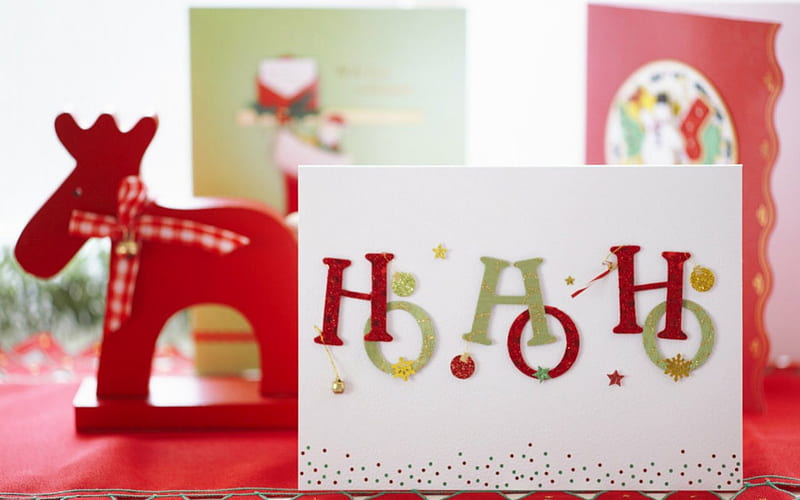 HO HO HO, toy, words, Christmas, paper, HD wallpaper