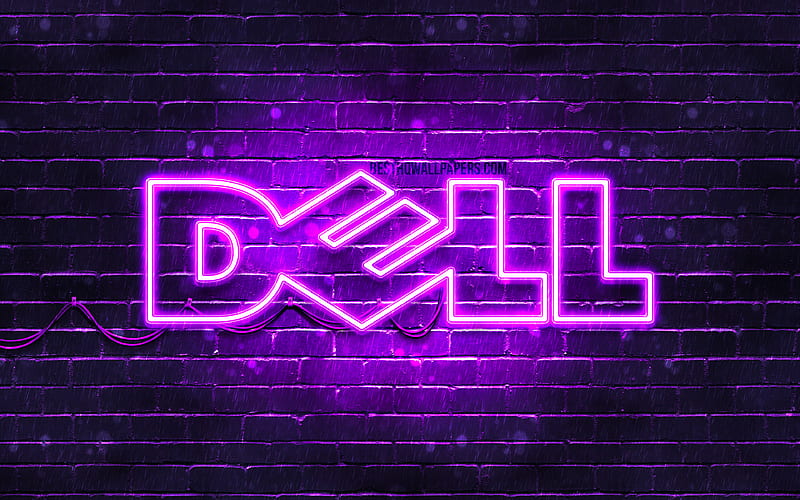 Dell violet logo violet brickwall, Dell logo, brands, Dell neon logo, Dell, HD wallpaper
