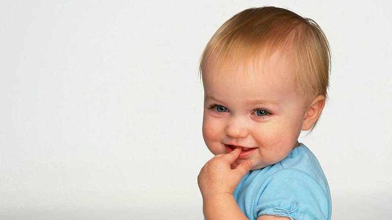 Cute Baby Child Is Having Finger Inside Mouth Wearing Blue Dress In White Background Cute, HD wallpaper