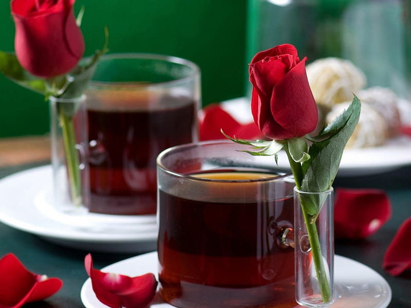 Black Tea And Roses, black, red, roses, tea, HD wallpaper