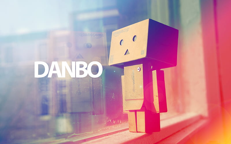 Danbo on window, creative, cardboard robot, abstract art, danboard box, Danbo, HD wallpaper