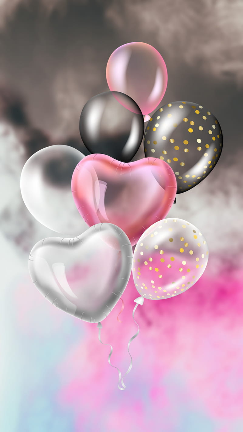 take me higher, balloons, girl, girly, gray, love, pink, sky, super, HD phone wallpaper