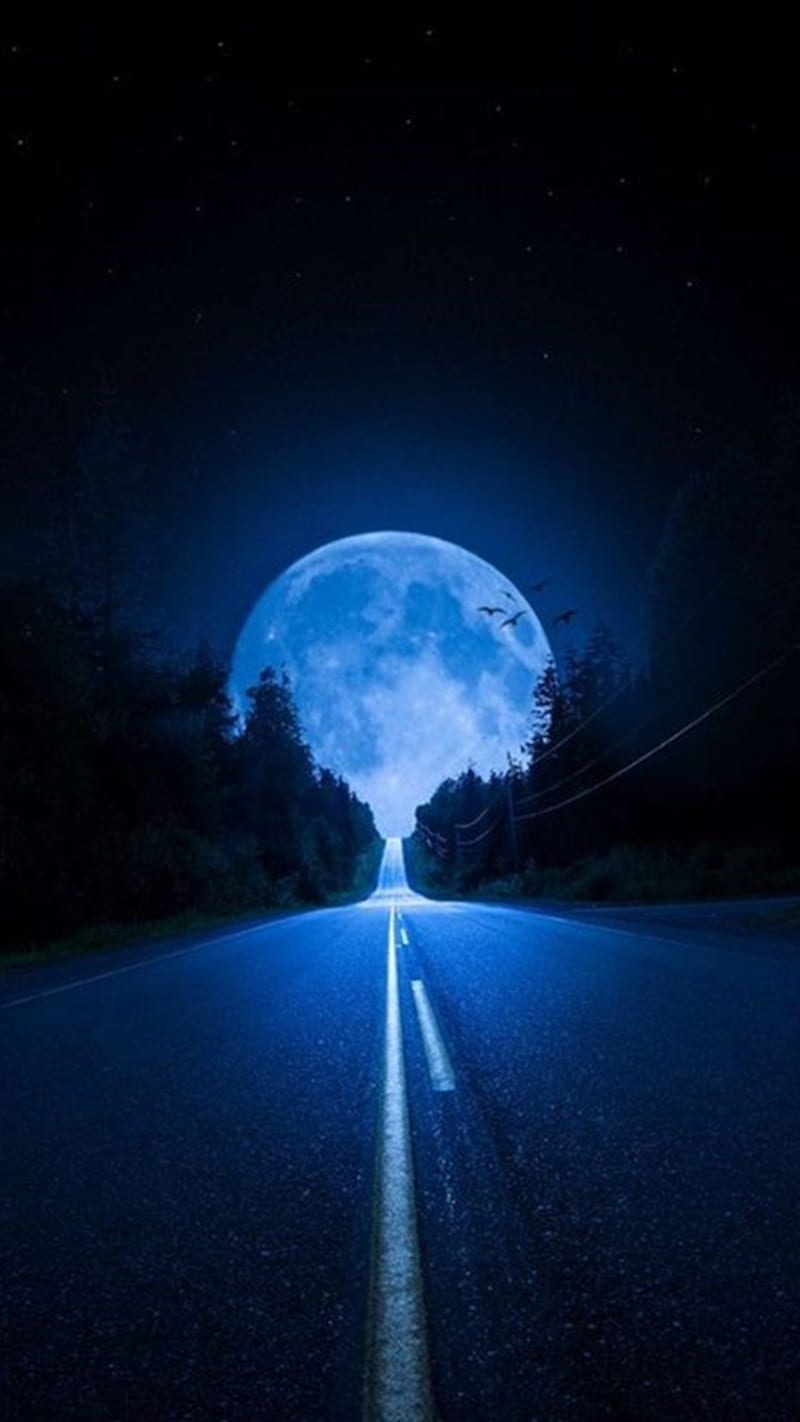 Moon Road, blue, night, HD phone wallpaper | Peakpx