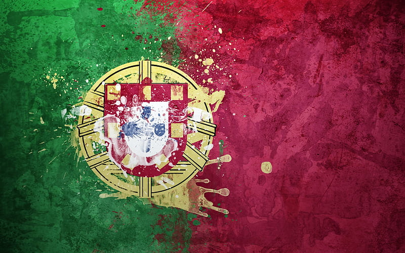 Flag of Portugal, grunge art, splashes of paint, creative art, Portuguese flag, Portugal, HD wallpaper