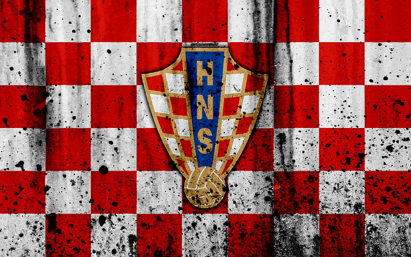 Croatia national football team logo, grunge, Europe, football, stone texture, soccer, Croatia, European national teams, HD wallpaper