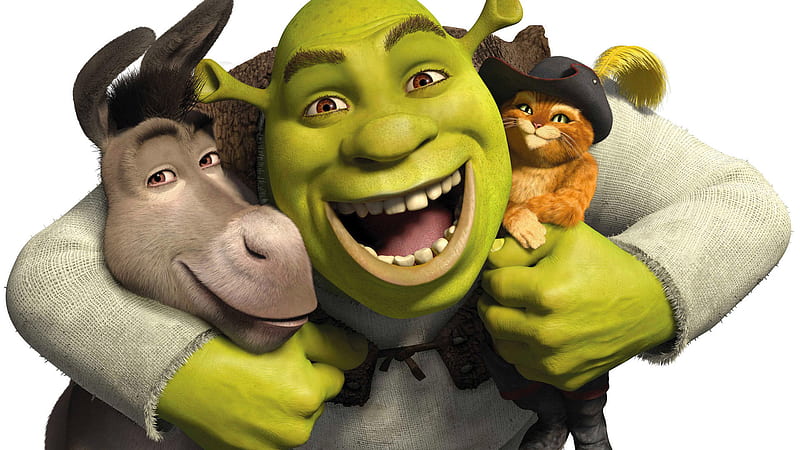 Shrek With Donkey And Puss in Boots White Background Shrek, HD wallpaper
