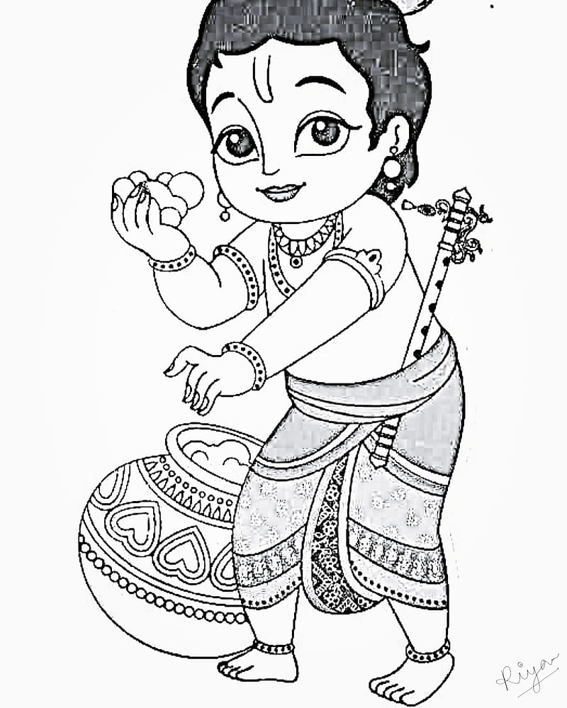 very easy line art bal krishna for dol yatra krishna thakur drawinghow to draw  bal gopal  YouTube