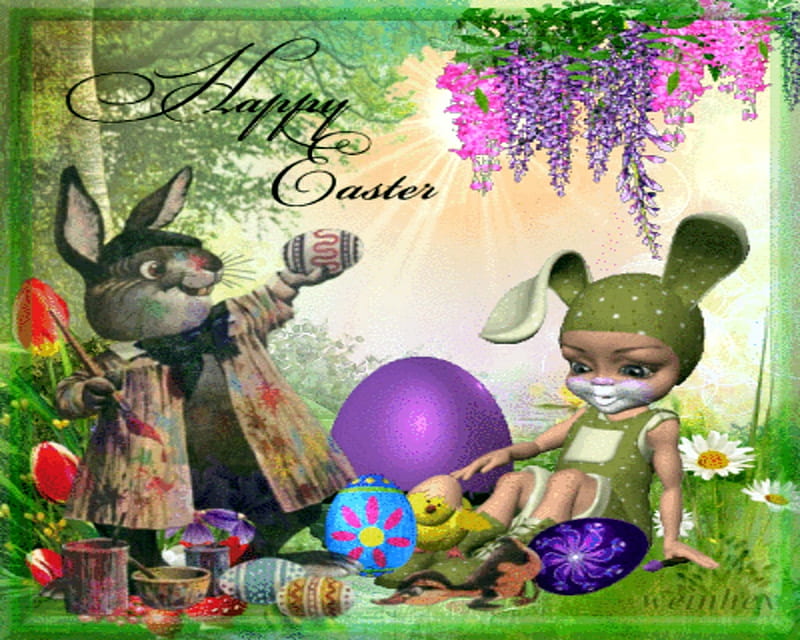 easter, dolls, rabbit, easter egg, happy easter, framed, doll, HD wallpaper