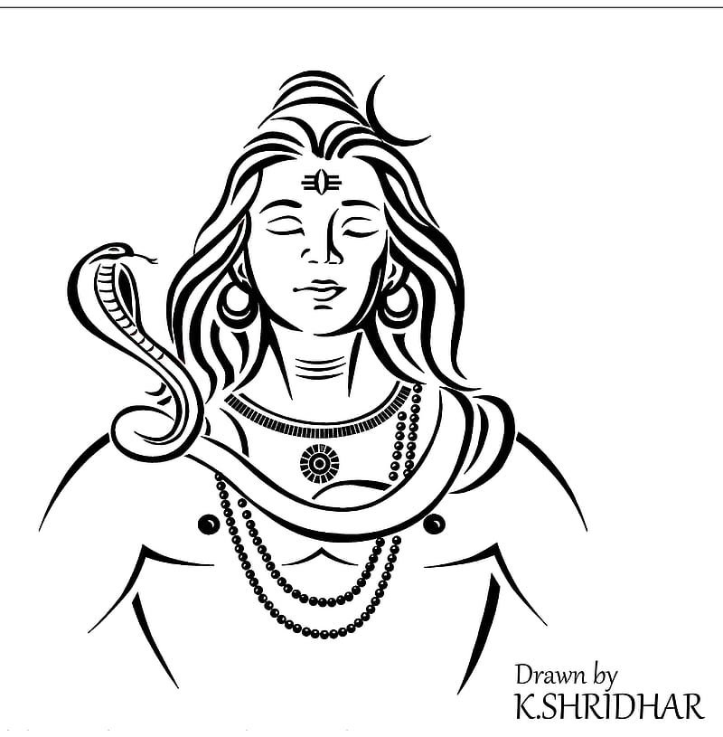 Sketch of Closeup Lord Shiva Head and Face with Cobra and Trident, Hair  Scattered Outline Editable Illustration Stock Vector - Illustration of  closeup, religion: 205188325