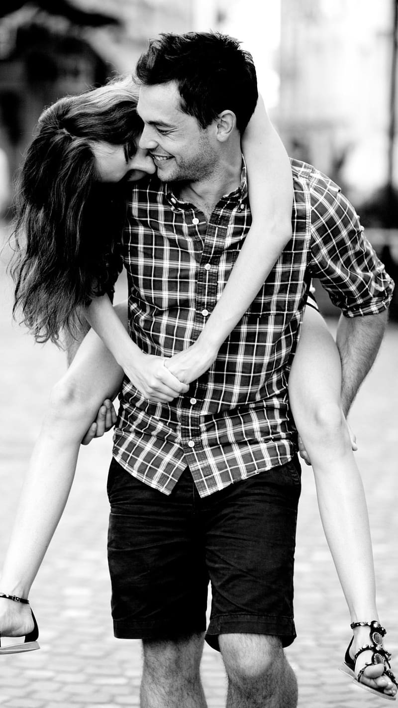 Girl Boy Love, Boy Carrying Girl On His Back, love, care, relationship, black and white, HD phone wallpaper