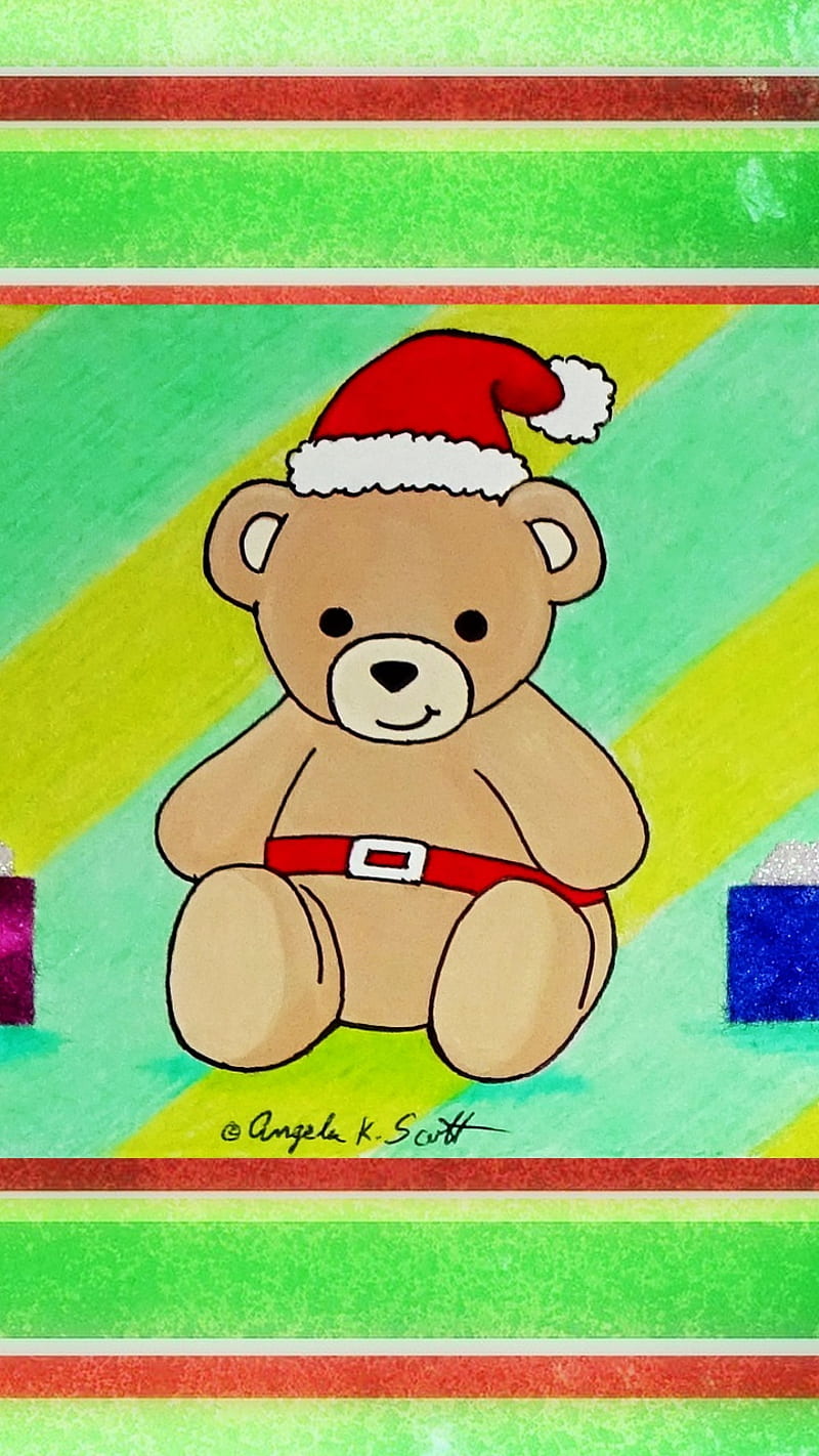 Teddy Bear Xmas, animals, art, christmas, cute, doll, drawn, fun, gifts,  green, HD phone wallpaper | Peakpx