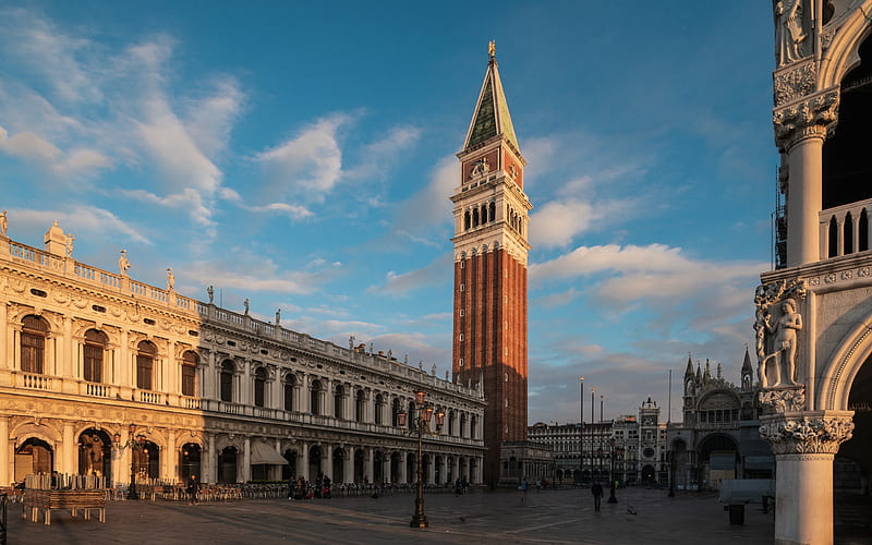 Piazza San Marco, Venice, Italy, St Marks Square, San Marco, morning, sunrise, Venice Landmark, HD wallpaper