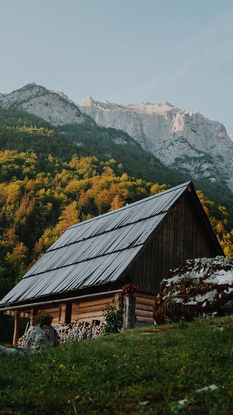 Nature , mountain, cabin, house, HD phone wallpaper