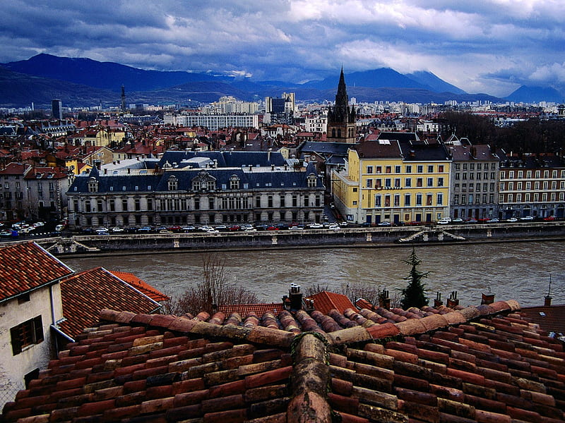 Grenoble Rhone Alpes France, roof, france, rhone, river, castle, grenoble, alpes, HD wallpaper