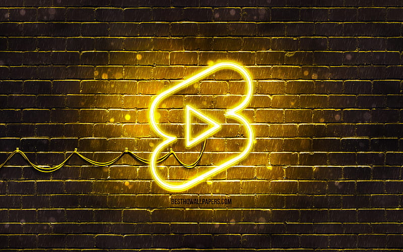Youtube shorts yellow logo, , yellow neon lights, creative, yellow abstract background, Youtube shorts logo, social network, Youtube shorts, HD wallpaper