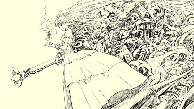 Anime Sketch, dress, sketch, monsters, pen, girl, anime, love, fight,  dream, HD wallpaper | Peakpx