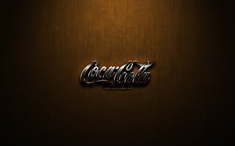 Coca-Cola glitter logo, creative, bronze metal background, Coca-Cola logo, brands, Coca-Cola, HD wallpaper