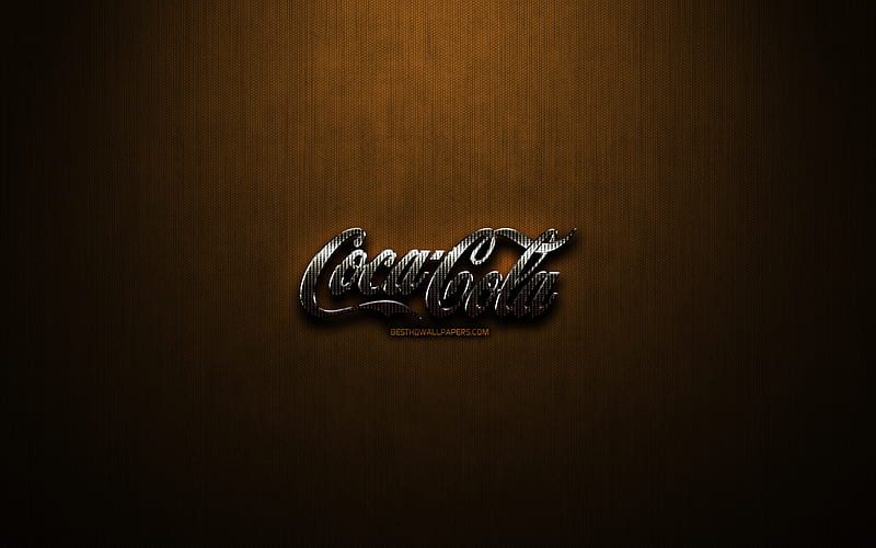 Coca-Cola glitter logo, creative, bronze metal background, Coca-Cola logo, brands, Coca-Cola, HD wallpaper