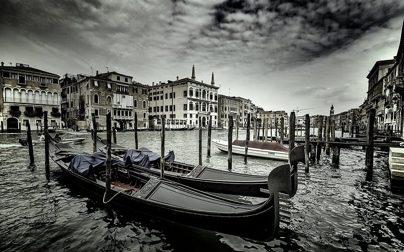 Venice, gondolas, canal, waterfront, Italy, HD wallpaper