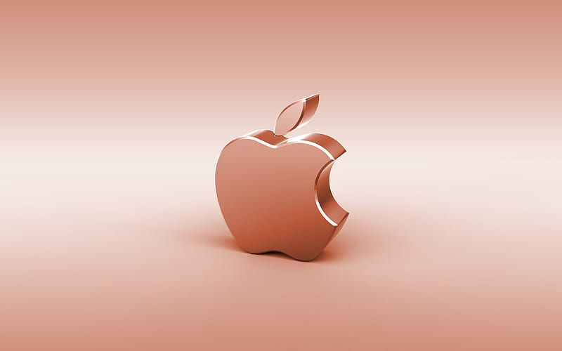 Apple brown 3D logo, minimal, brown background, Apple logo, creative, Apple metal logo, Apple 3D logo, artwork, Apple, HD wallpaper