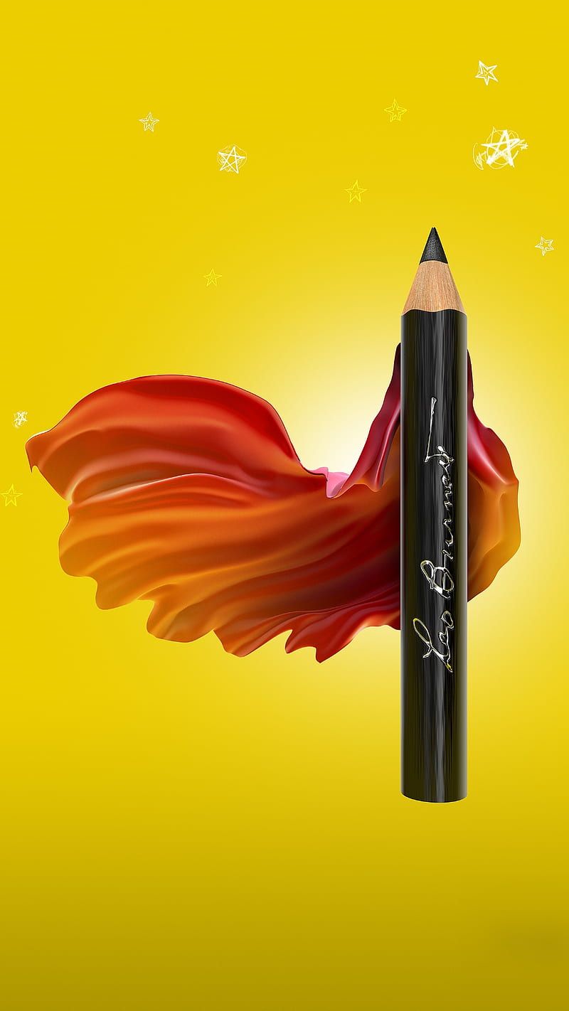 Super pencil, black pencil, leo, red, yellow, HD phone wallpaper