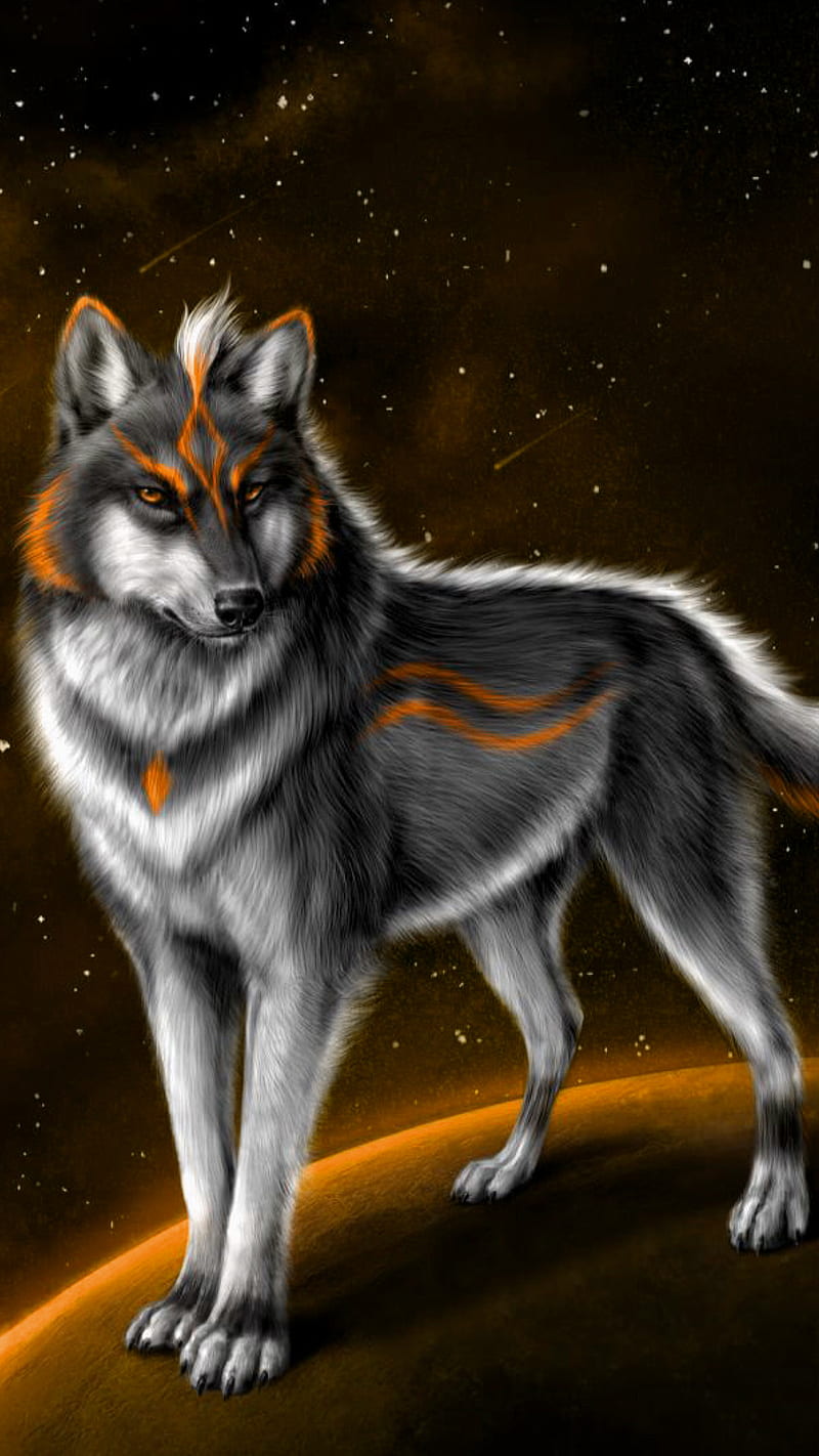 Fantasy wolf, animal, drawings, stars, HD phone wallpaper | Peakpx